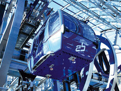 Na Galzigbahn, as cabines são transportadas um andar abaixo com auxílio de "polias". Os passageiros são poupados de usar escadas e sobem ou desce com um meio de transporte singular.